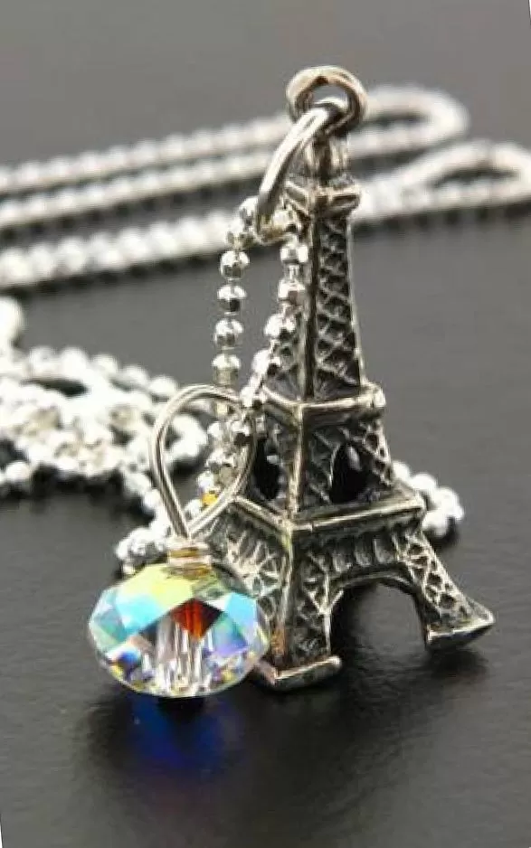 Eiffel Tower & Crystal Charm Necklace