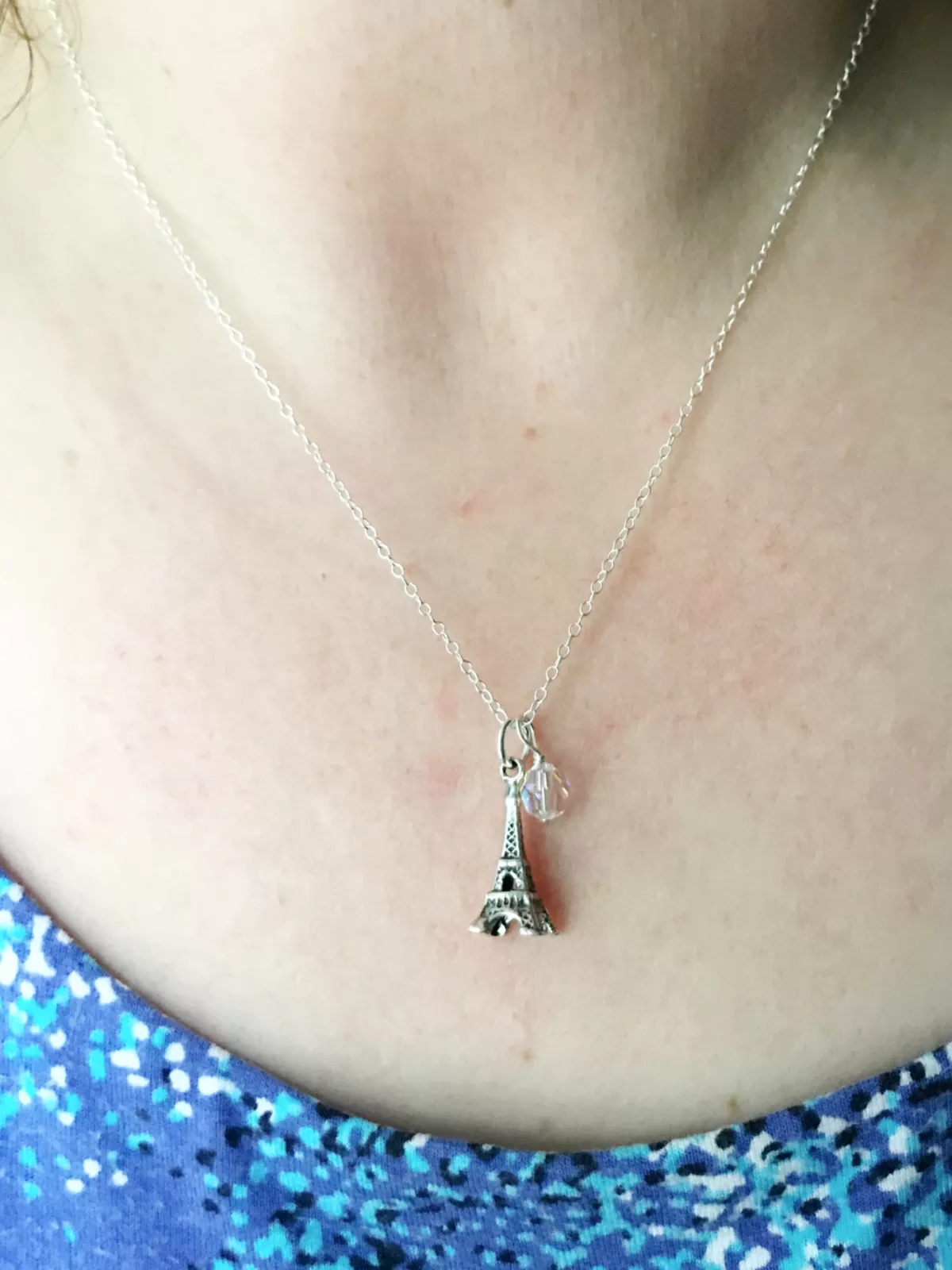 Eiffel Tower & Crystal Charm Necklace