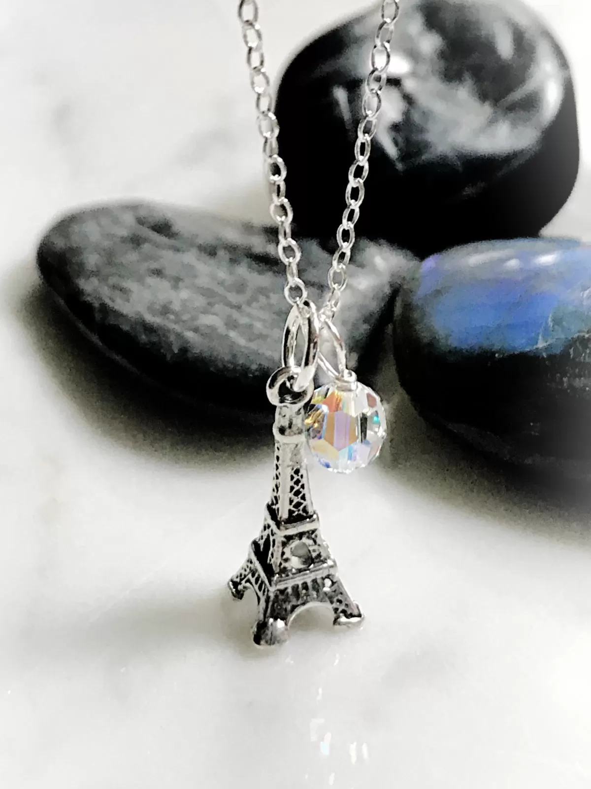 Eiffel Tower & Crystal Charm Necklace