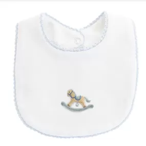 Embroidered Bib - Rocking Horse - Blue