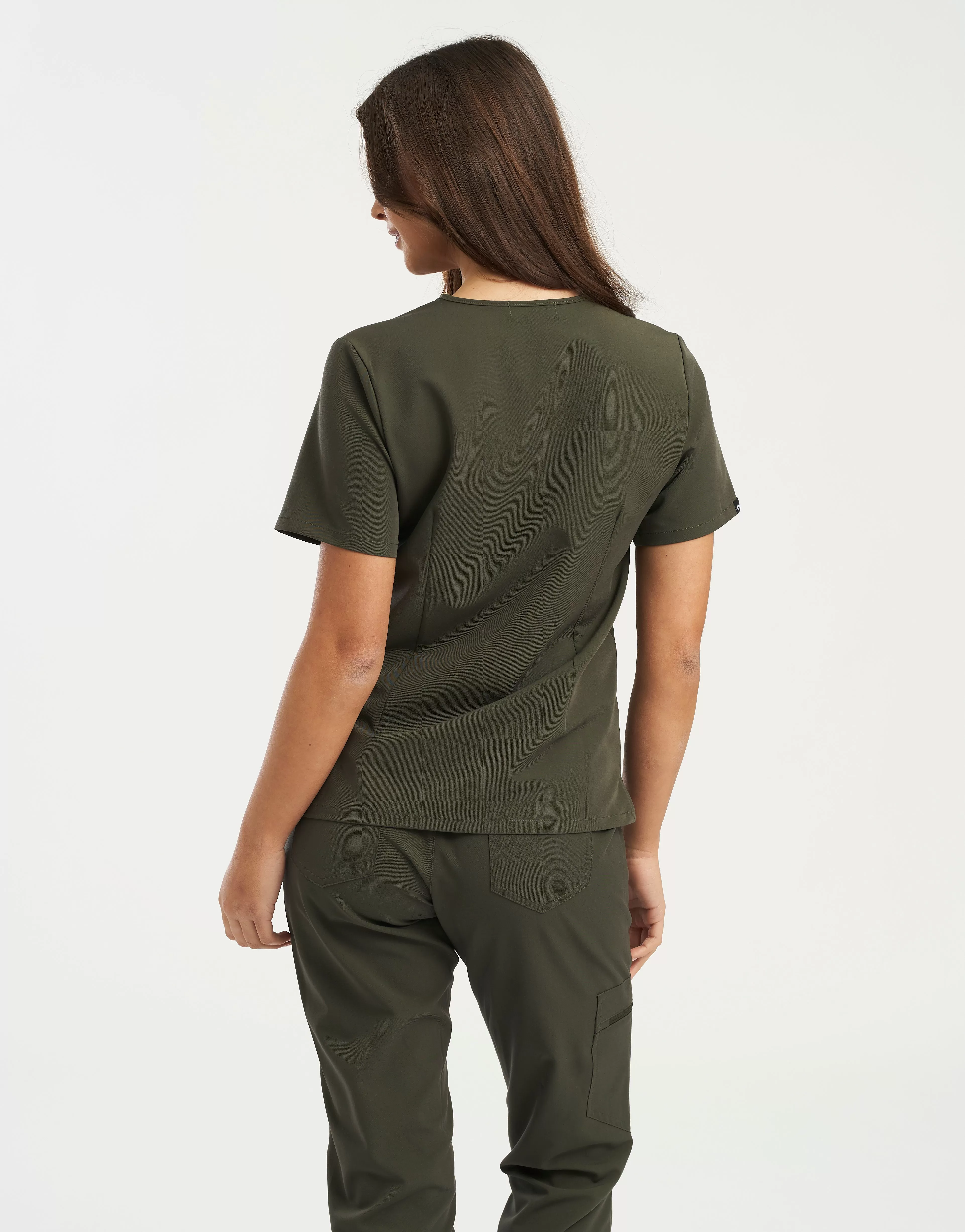 Essential One Pocket V Neck Scrub Top - Khaki Green