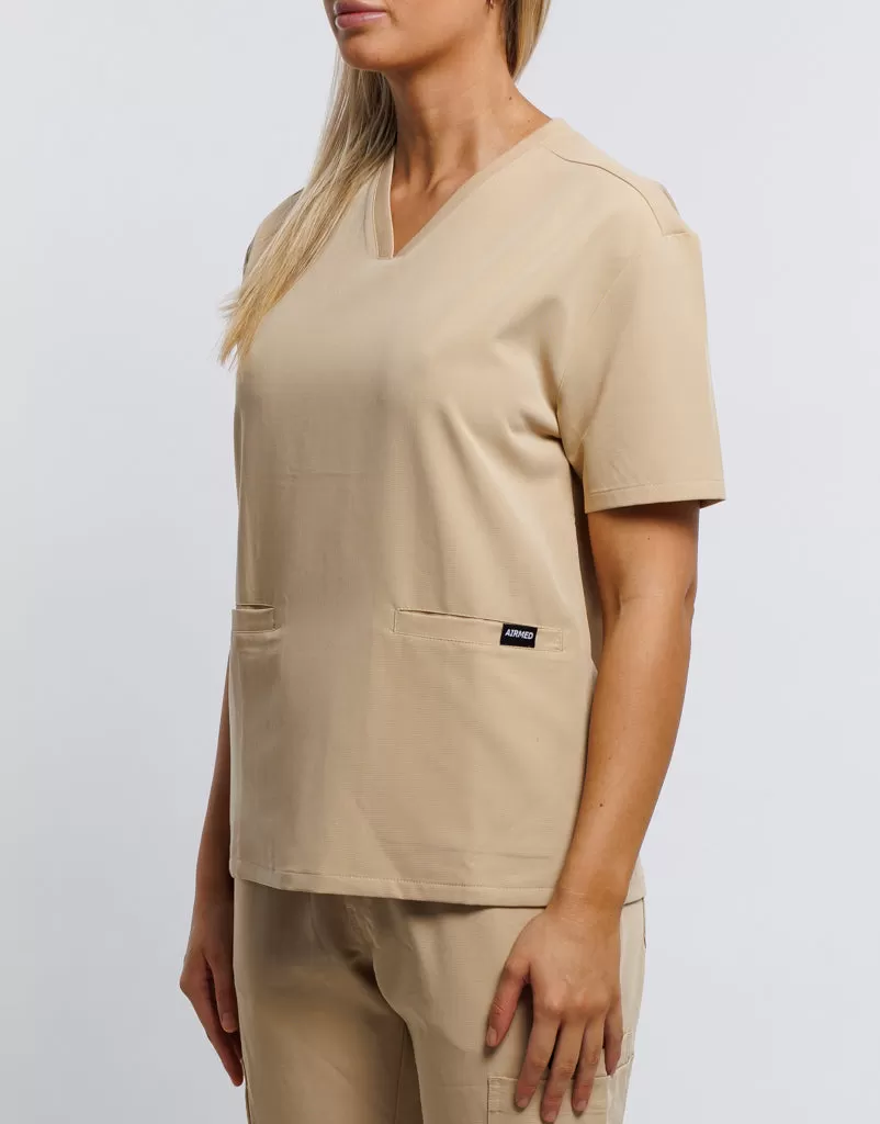 Essential V Neck Scrub Top - Warm Sand