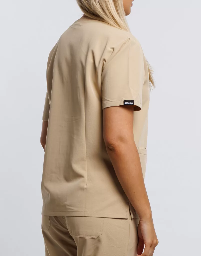 Essential V Neck Scrub Top - Warm Sand