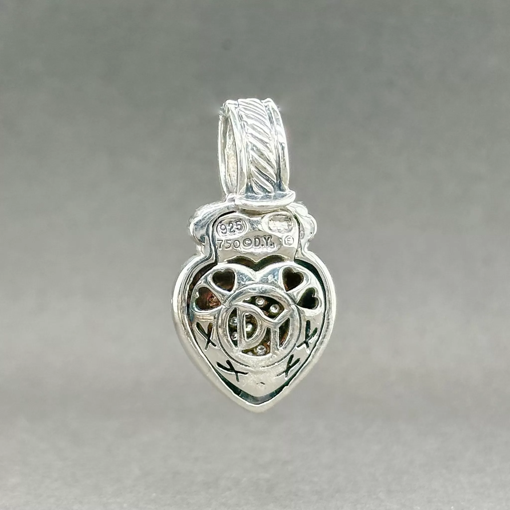 Estate David Yurman SS 18 0.24ctw G-H/SI1 Diamond Cable Heart Pendant