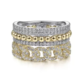 Gabriel 14K White-Yellow Gold Wide Band Layered Diamond Easy-Stackable, 11.4MM