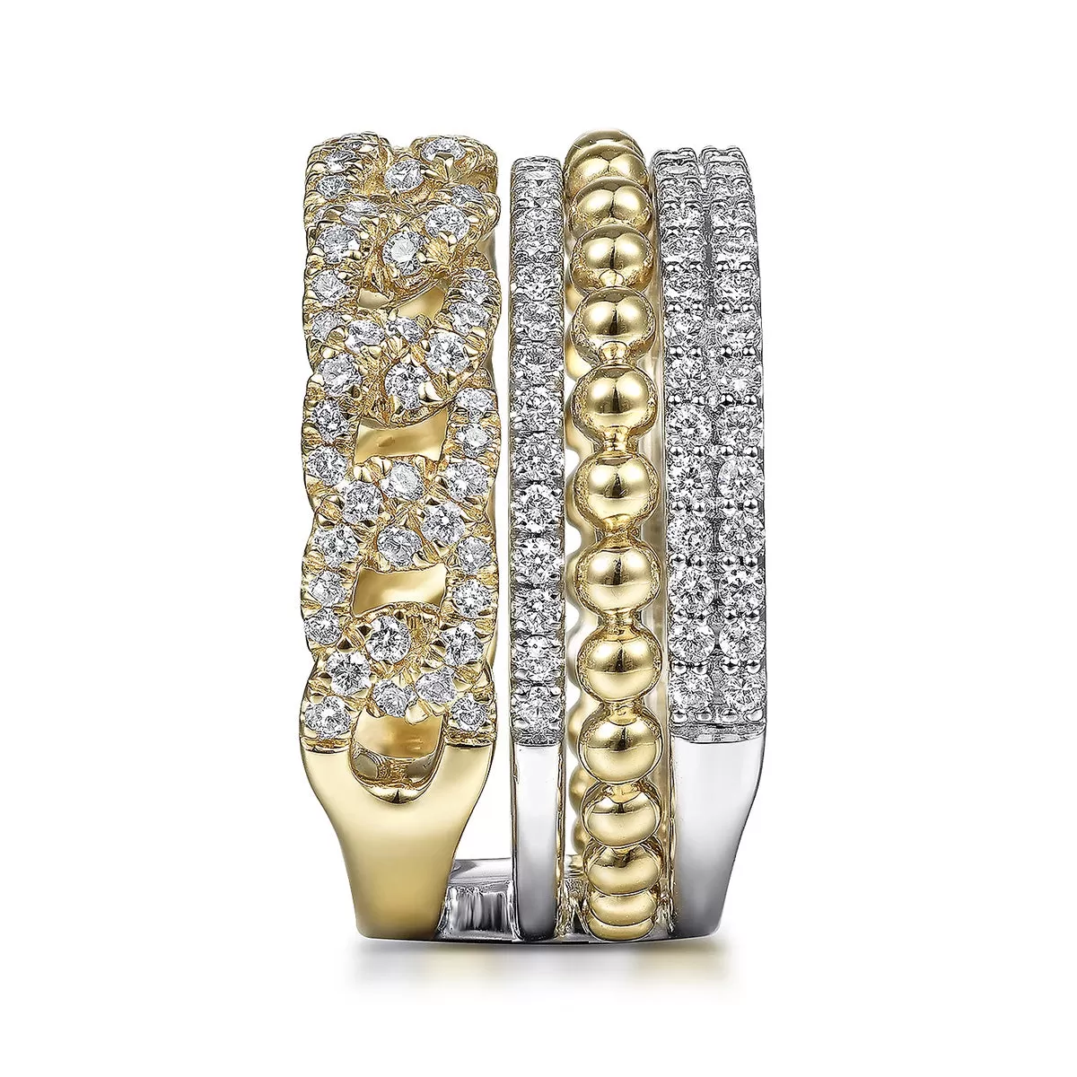 Gabriel 14K White-Yellow Gold Wide Band Layered Diamond Easy-Stackable, 11.4MM