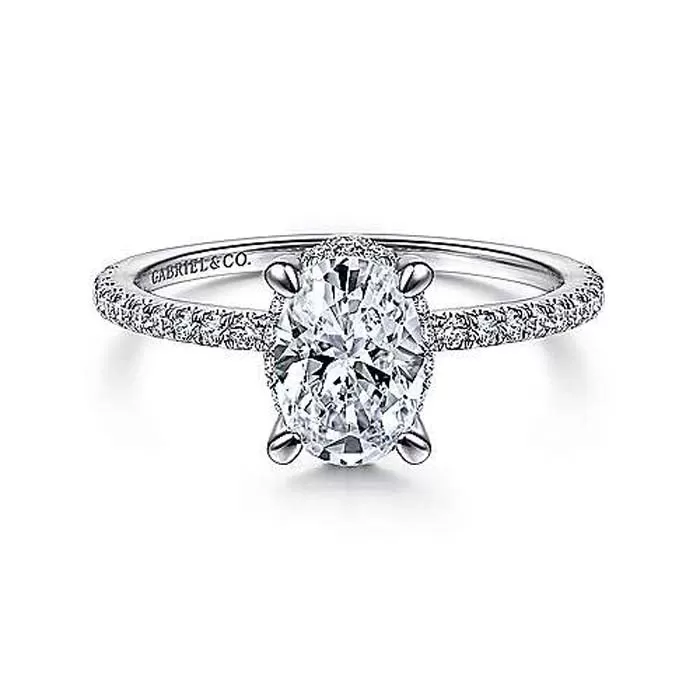 Gabriel & Co. .27CTW Hart Hidden Halo Oval Engagement Ring Semi-Mounting in 14K White Gold