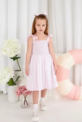 Girls Pink Candy Stripe Tie Shoulder Dress