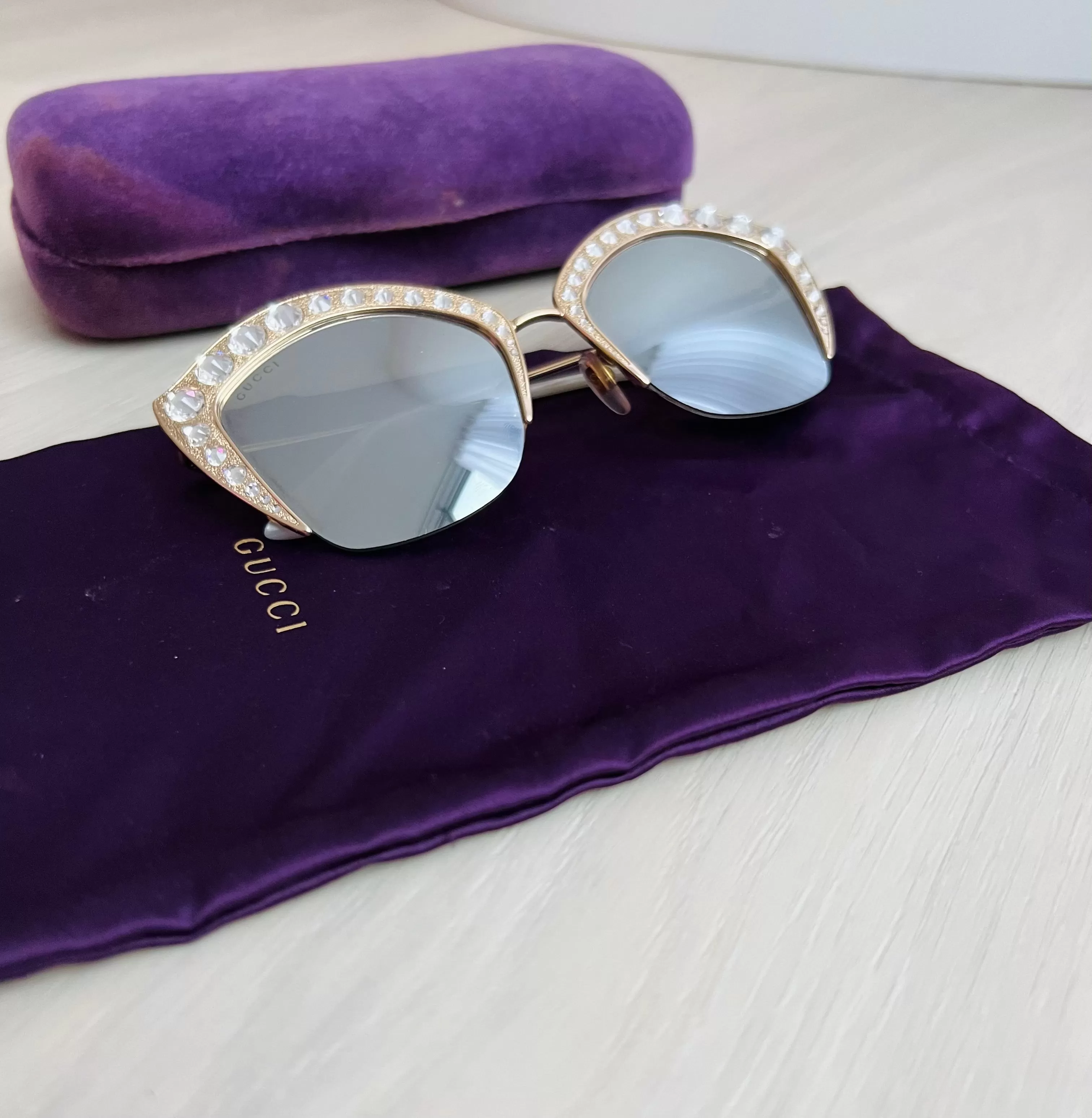 Gucci Cat Eye Swarvorski Crystal Sunglasses