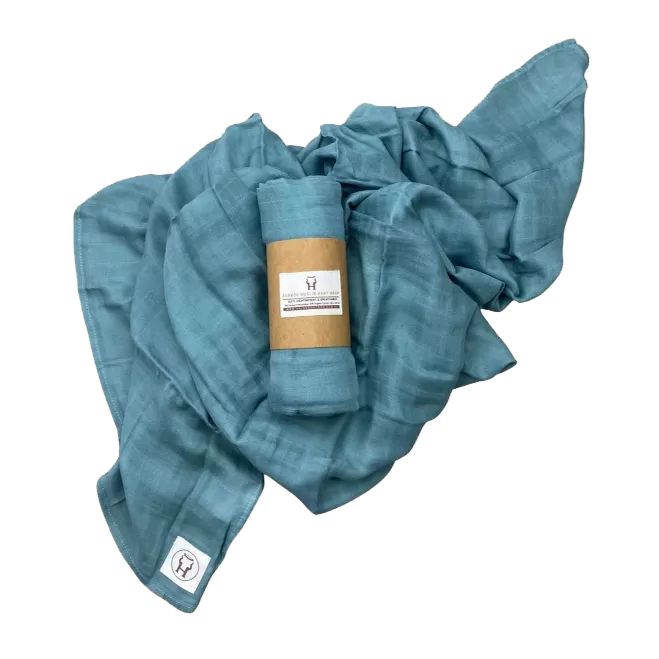 Halo & Horns Baby Swaddle/Wrap Organic Bamboo Muslin - Sea Blue