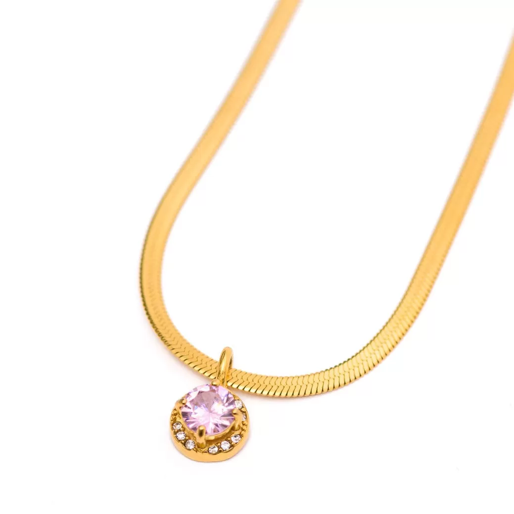 Here to Shine Gold Plated Necklace in Pink CZ