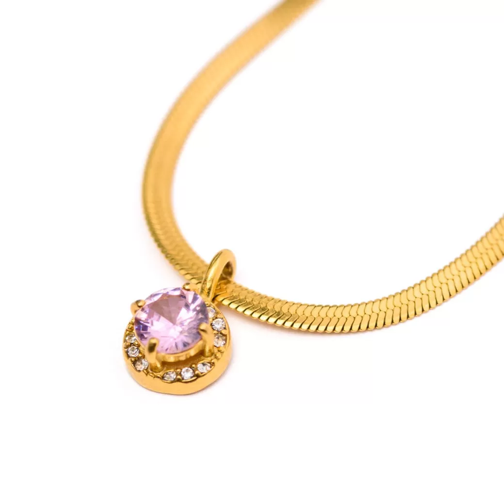 Here to Shine Gold Plated Necklace in Pink CZ