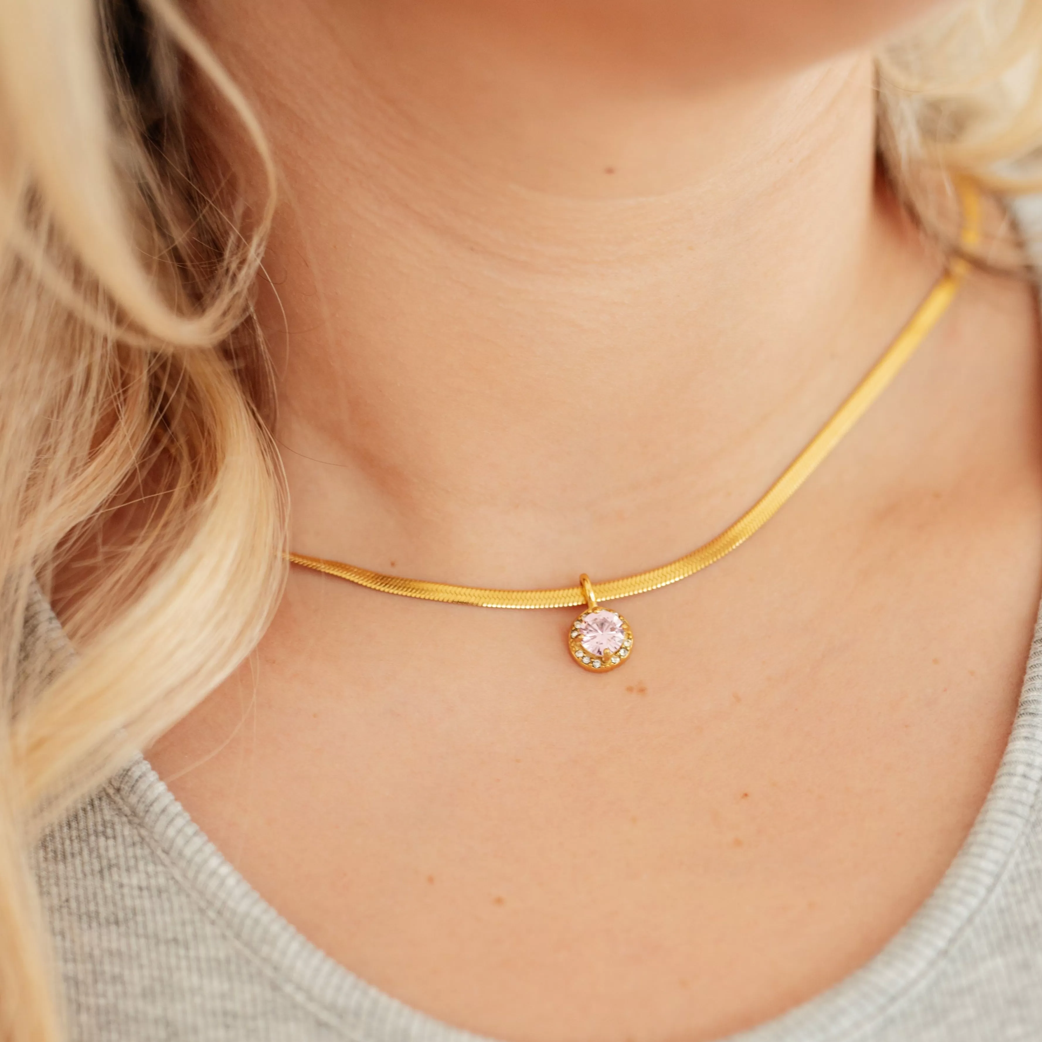 Here to Shine Gold Plated Necklace in Pink CZ