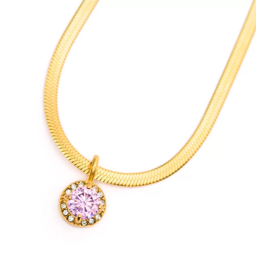 Here to Shine Gold Plated Necklace in Pink CZ