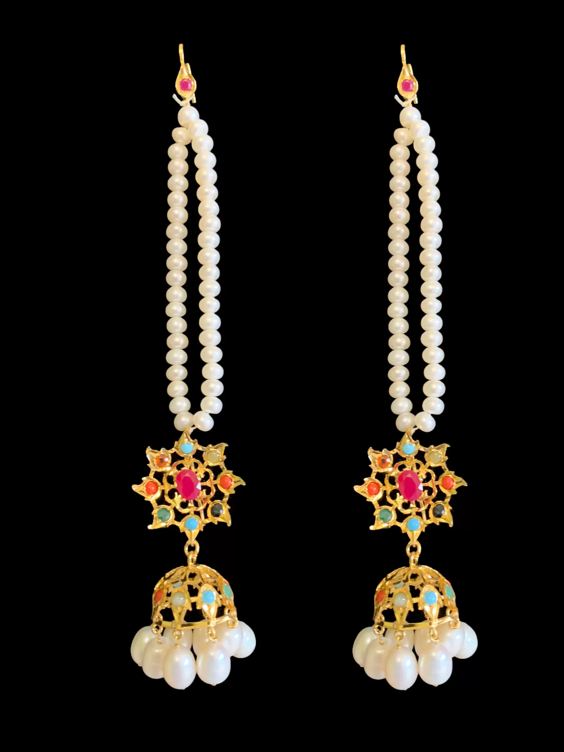 Hyderabadi navratan choker set in gold plated silver