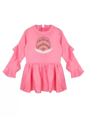 Ishin Girls Polyester Pink Embroidered Top