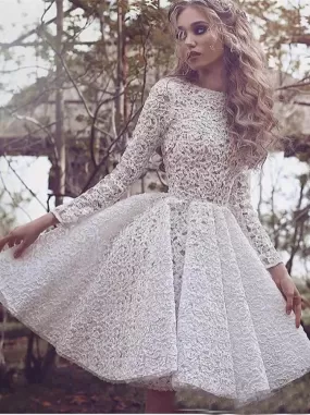 Ivory Lace Homecoming Dress Long Sleeve Homecoming Dress ER118