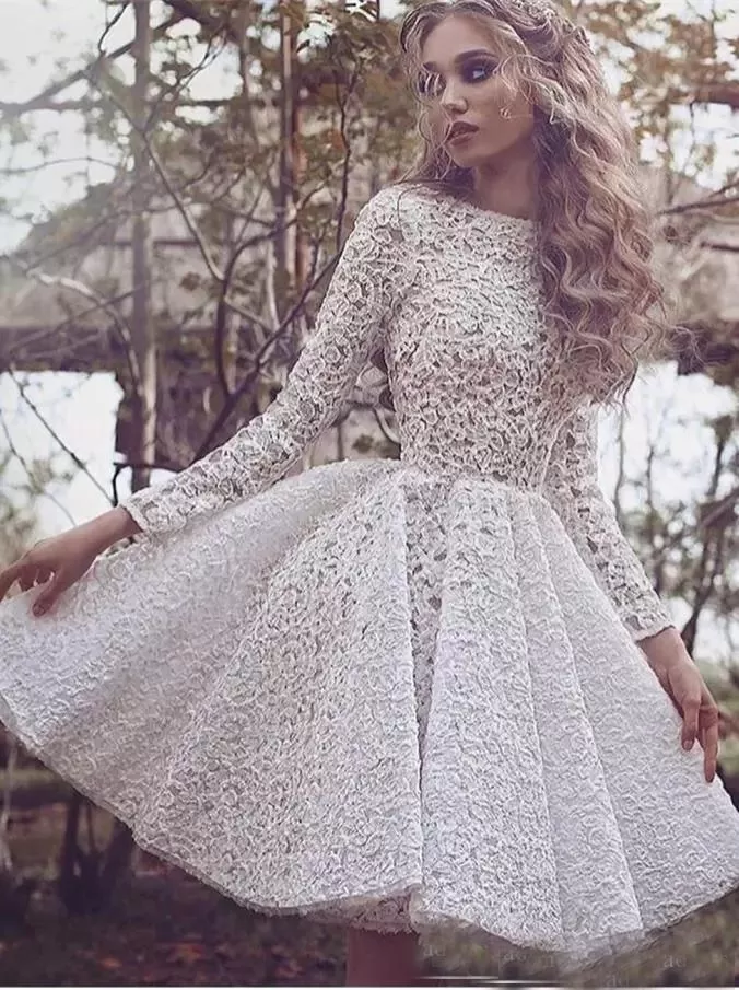 Ivory Lace Homecoming Dress Long Sleeve Homecoming Dress ER118