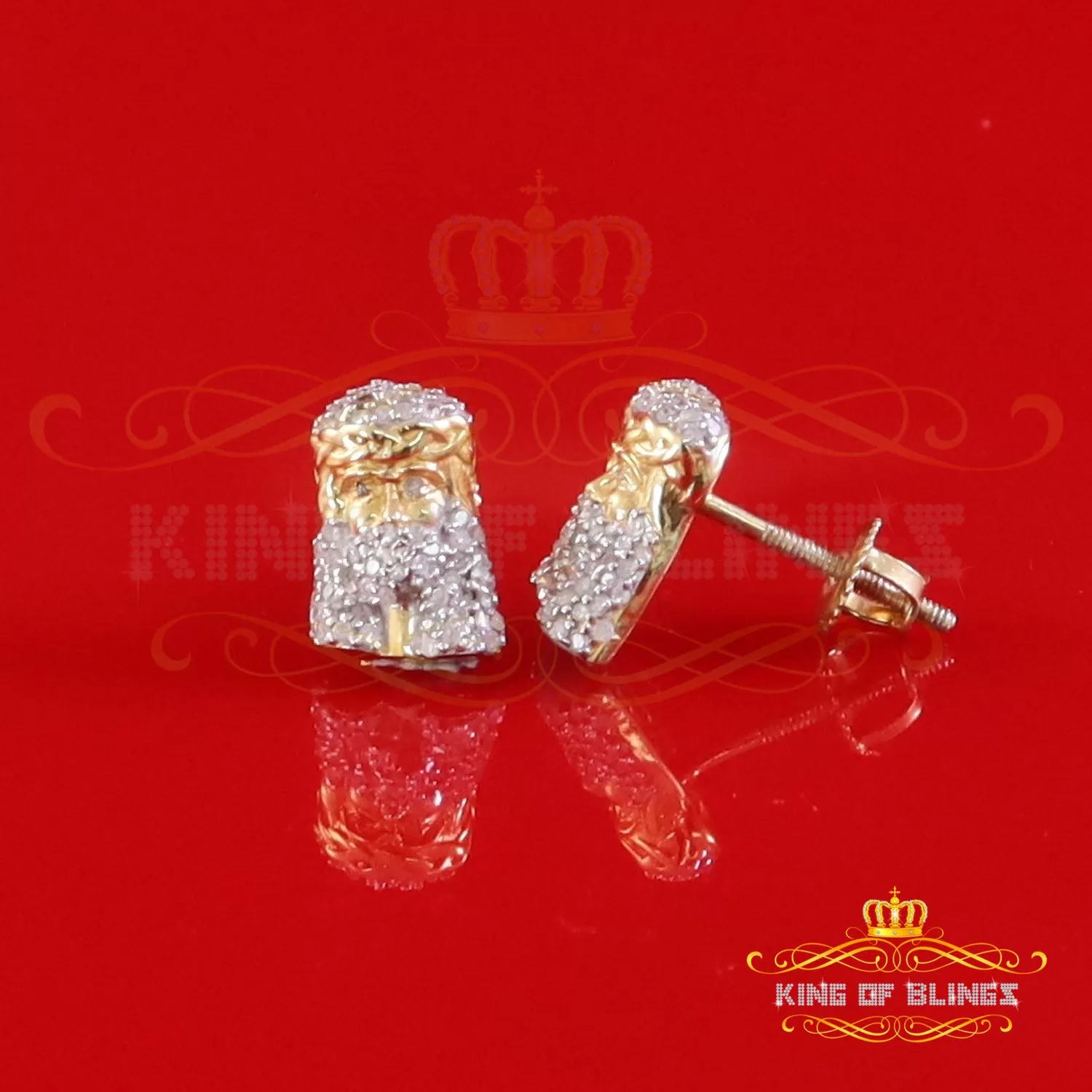 King of Blings-0.25ct Diamond 925 Sterling Silver Yellow for Men's & Women Stud Jesus Earrings