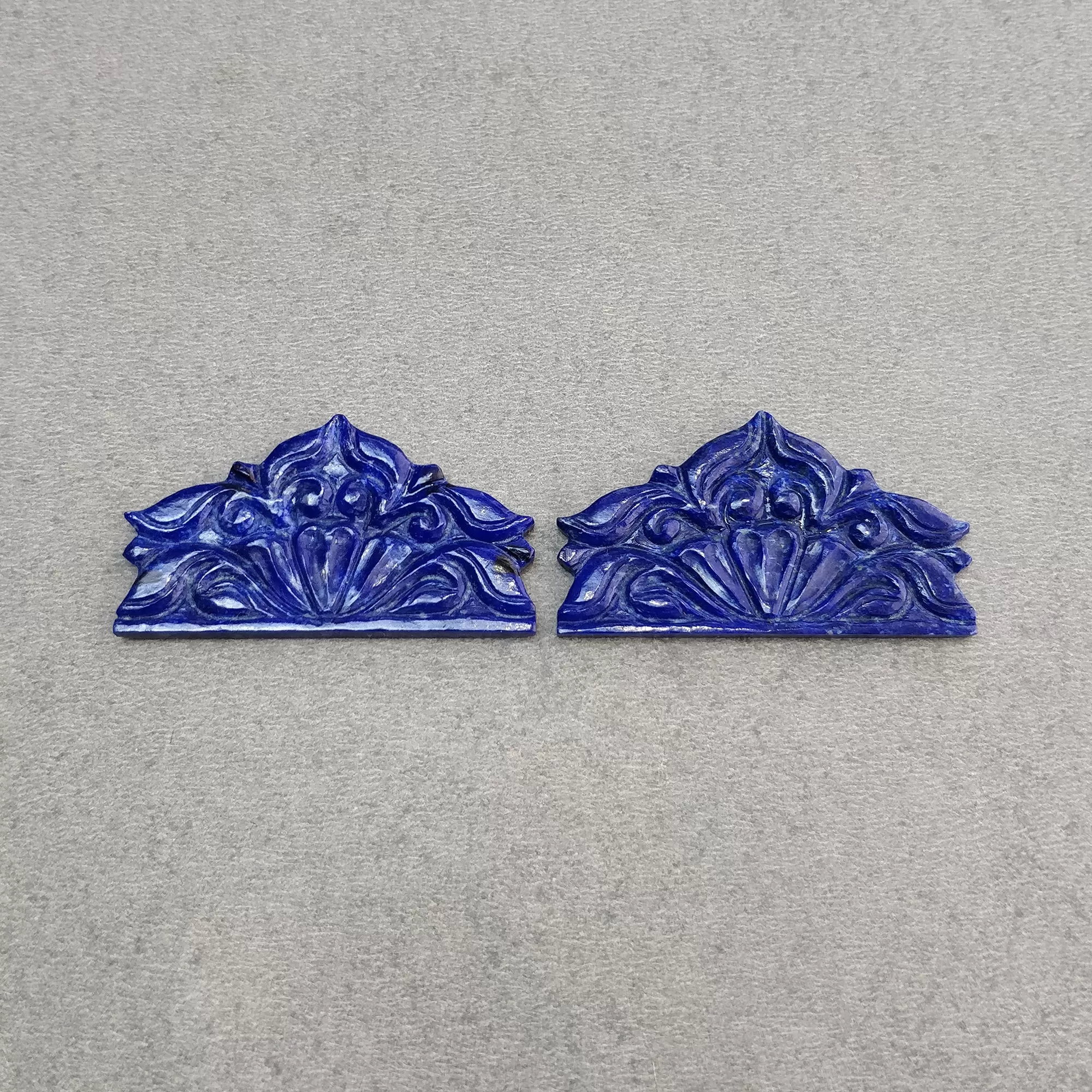 LAPIS LAZULI Gemstone Carving : 59.00cts Natural Untreated Blue Lapis Hand Carved Uneven Shape 43.5*24.5mm Pair