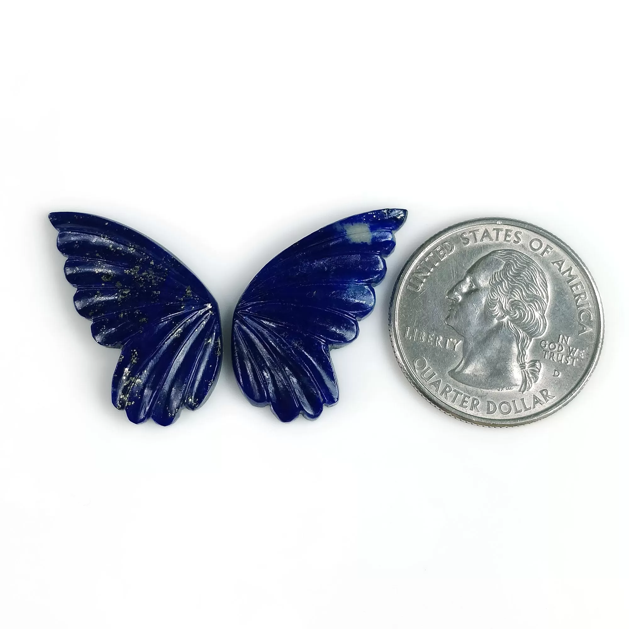 LAPIS LAZULI Gemstone Carving September Birthstone : 27.50cts Natural Untreated Unheated Lapis Hand Carved BUTTERFLY 29*15mm Pair