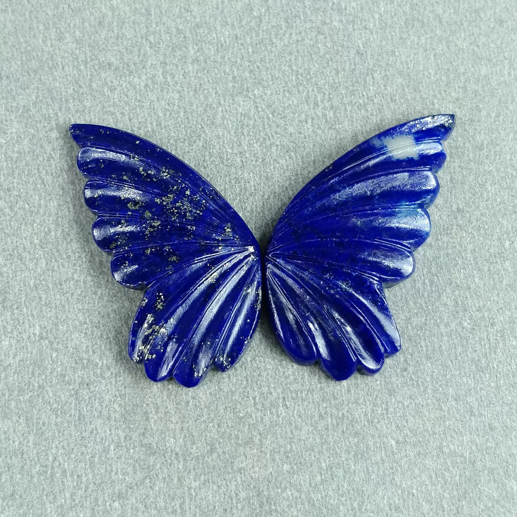 LAPIS LAZULI Gemstone Carving September Birthstone : 27.50cts Natural Untreated Unheated Lapis Hand Carved BUTTERFLY 29*15mm Pair