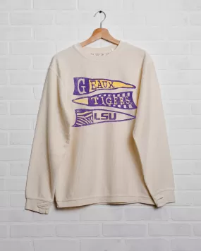 LSU Tigers Pennant Ivory Corded Crew Sweatshirt