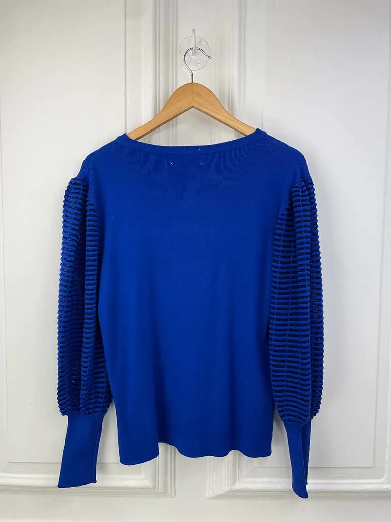 Malissa J Ladder Sleeve Knit - Cobalt