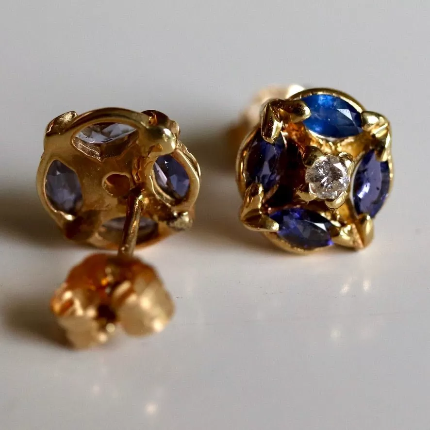 Milky Way 14k Gold, Diamond and Sapphire Studs