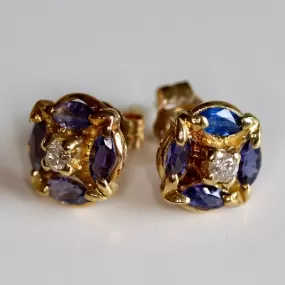 Milky Way 14k Gold, Diamond and Sapphire Studs