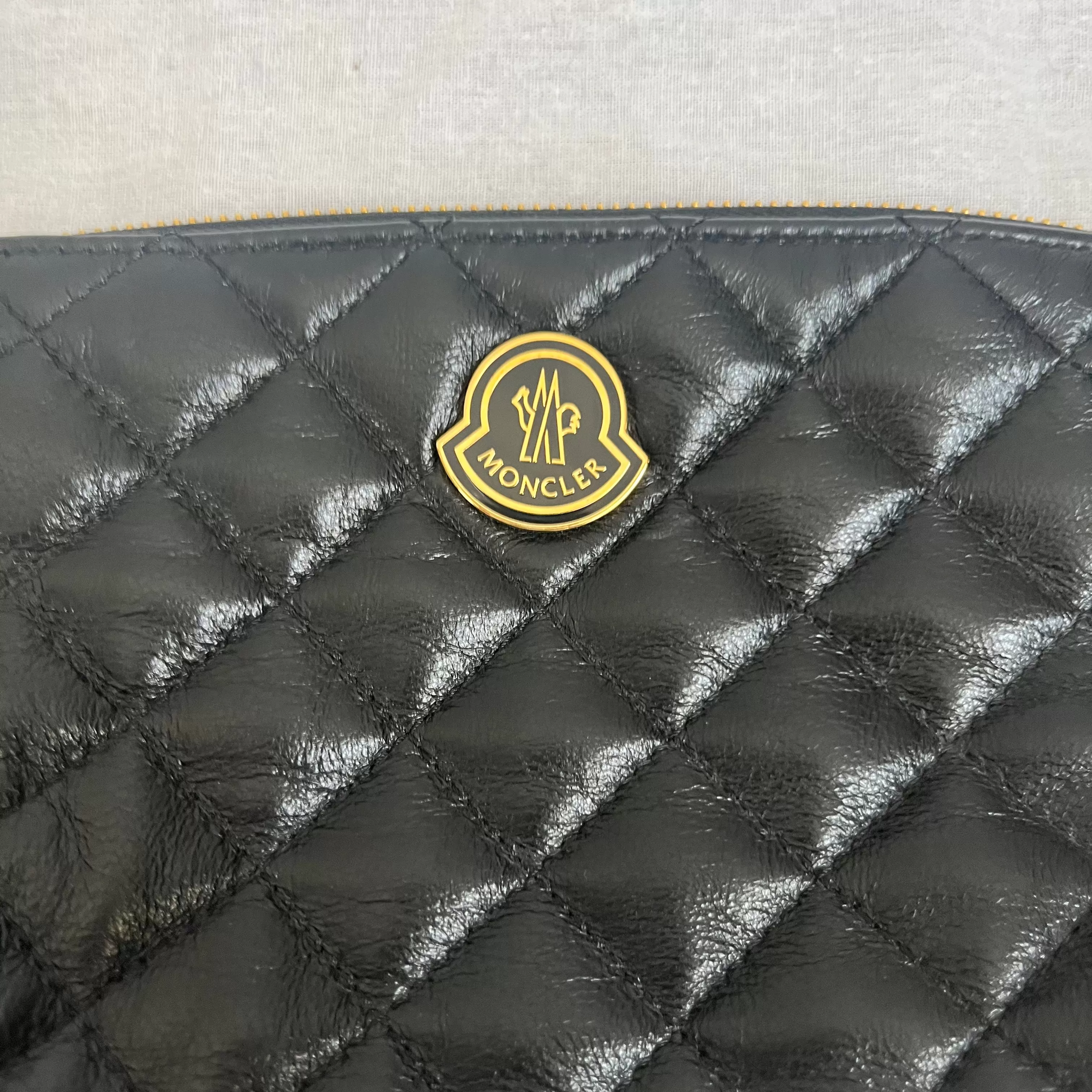 Moncler Black Quilted Leather Clutch Bag/ Beauty Case