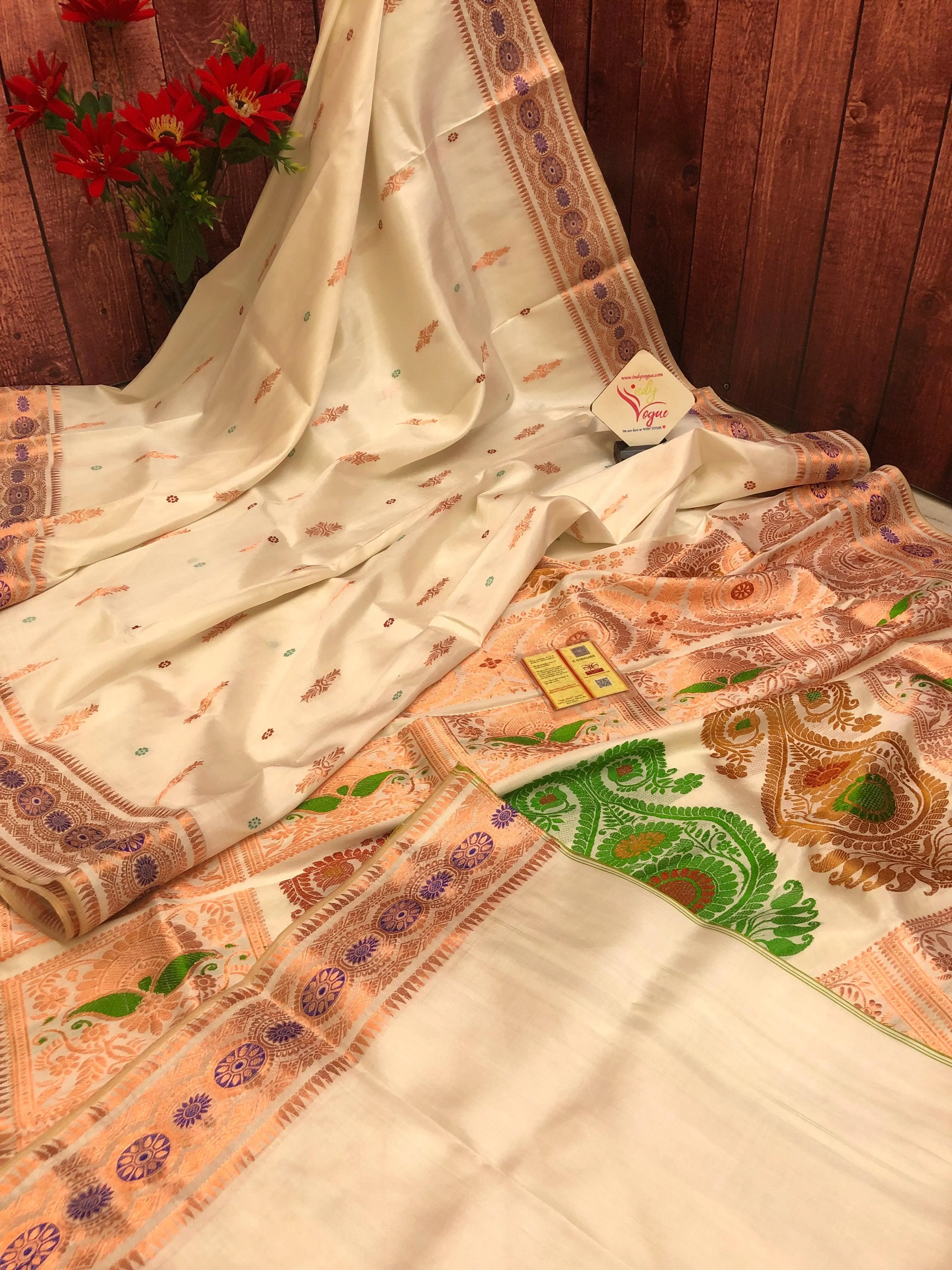 Offwhite Color Revival Golani Baluchari Silk Saree with Meenakari Work