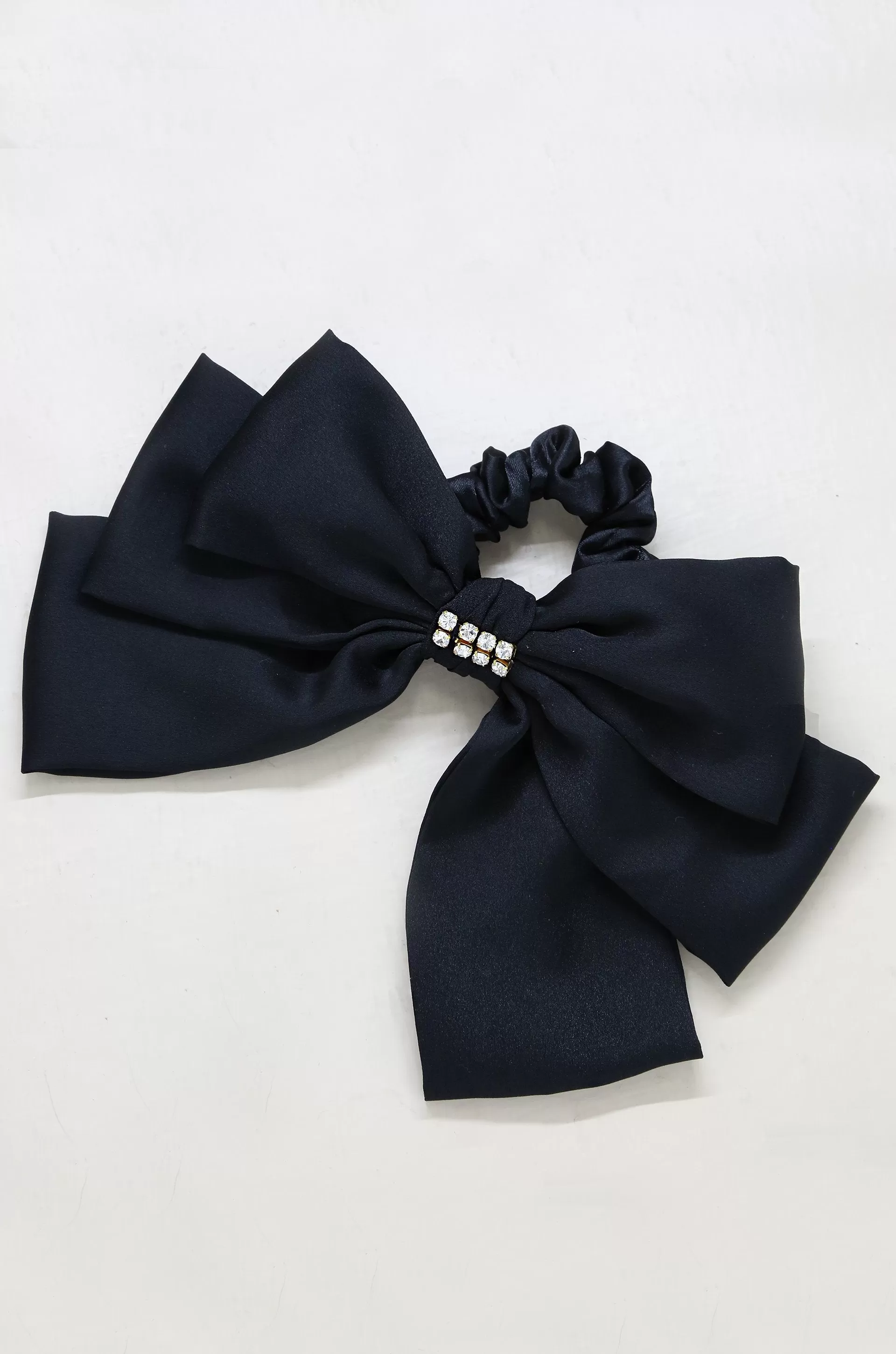 Oversized Bow Scrunchie with Crystal in Black