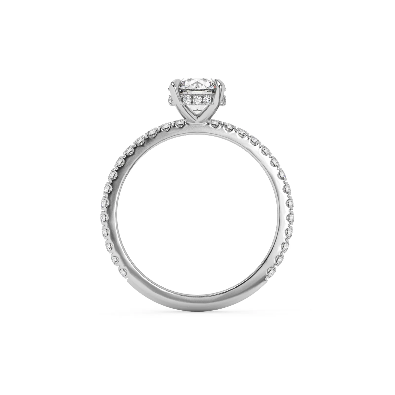 Partial Pave Hidden Halo Round Cut Engagement Ring