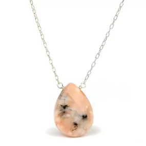 Pink Opal Necklace On Sterling Silver Chain With Sterling Silver Trigger Clasp