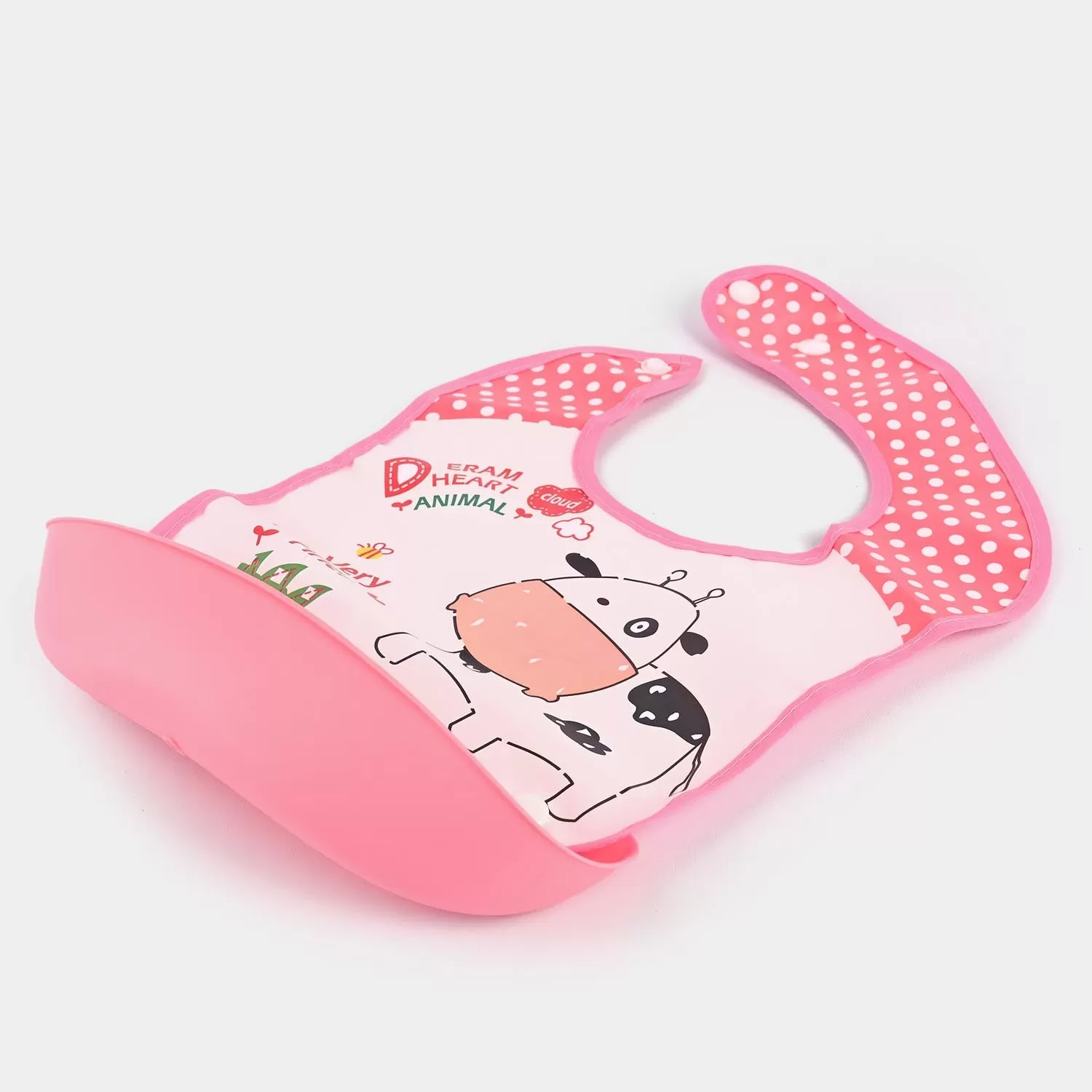 PLASTIC BIB WITH HOLDER FOR BABIES - PINK