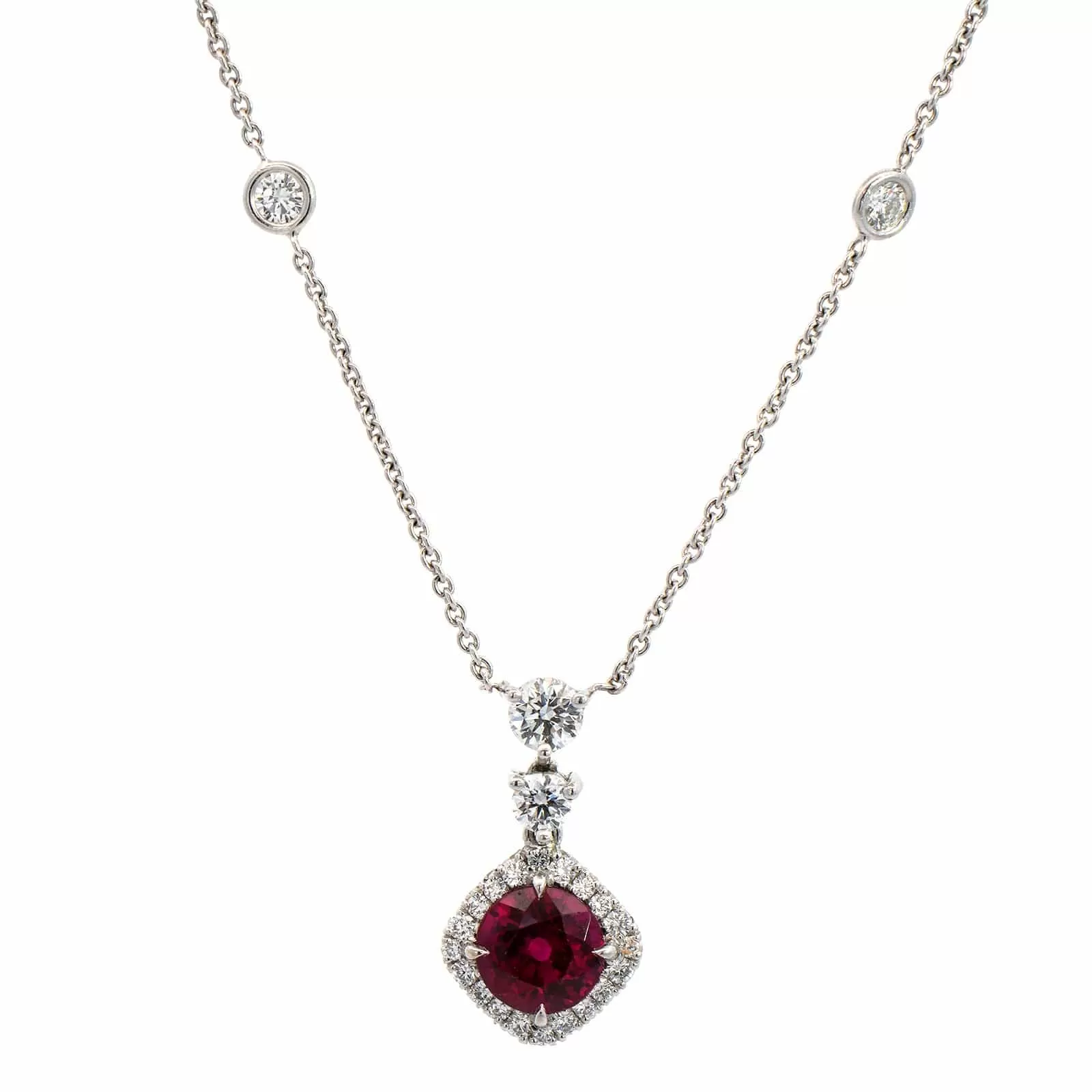 Platinum Ruby and Diamond Pendant Necklace