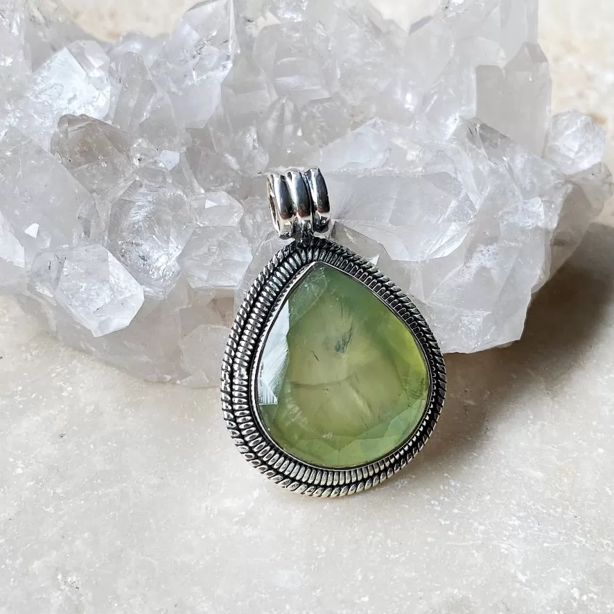 Prehnite Faceted Teardrop Pendant - Phoenix