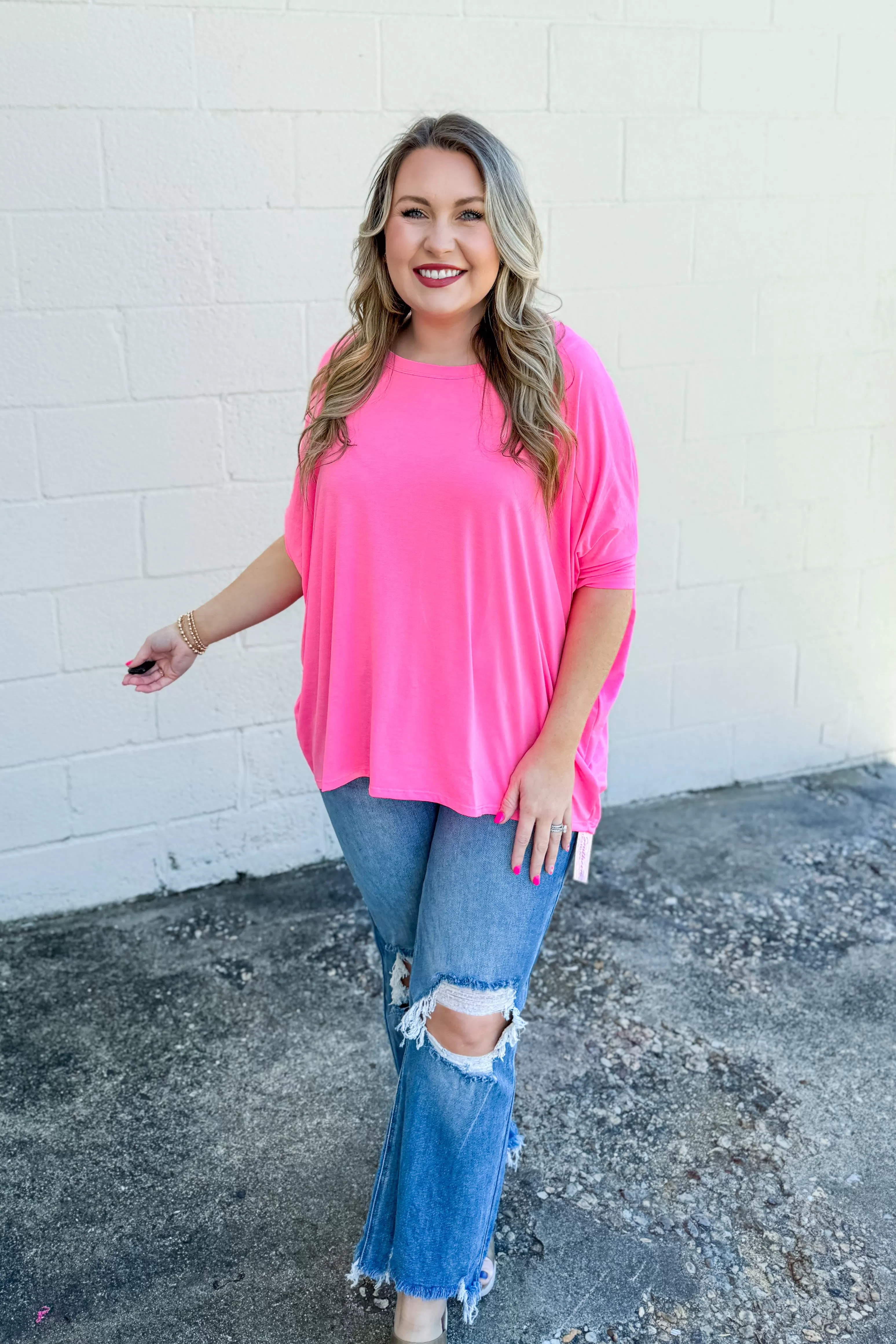 RESTOCK | See Her Coming Oversized Top, Neon Pink