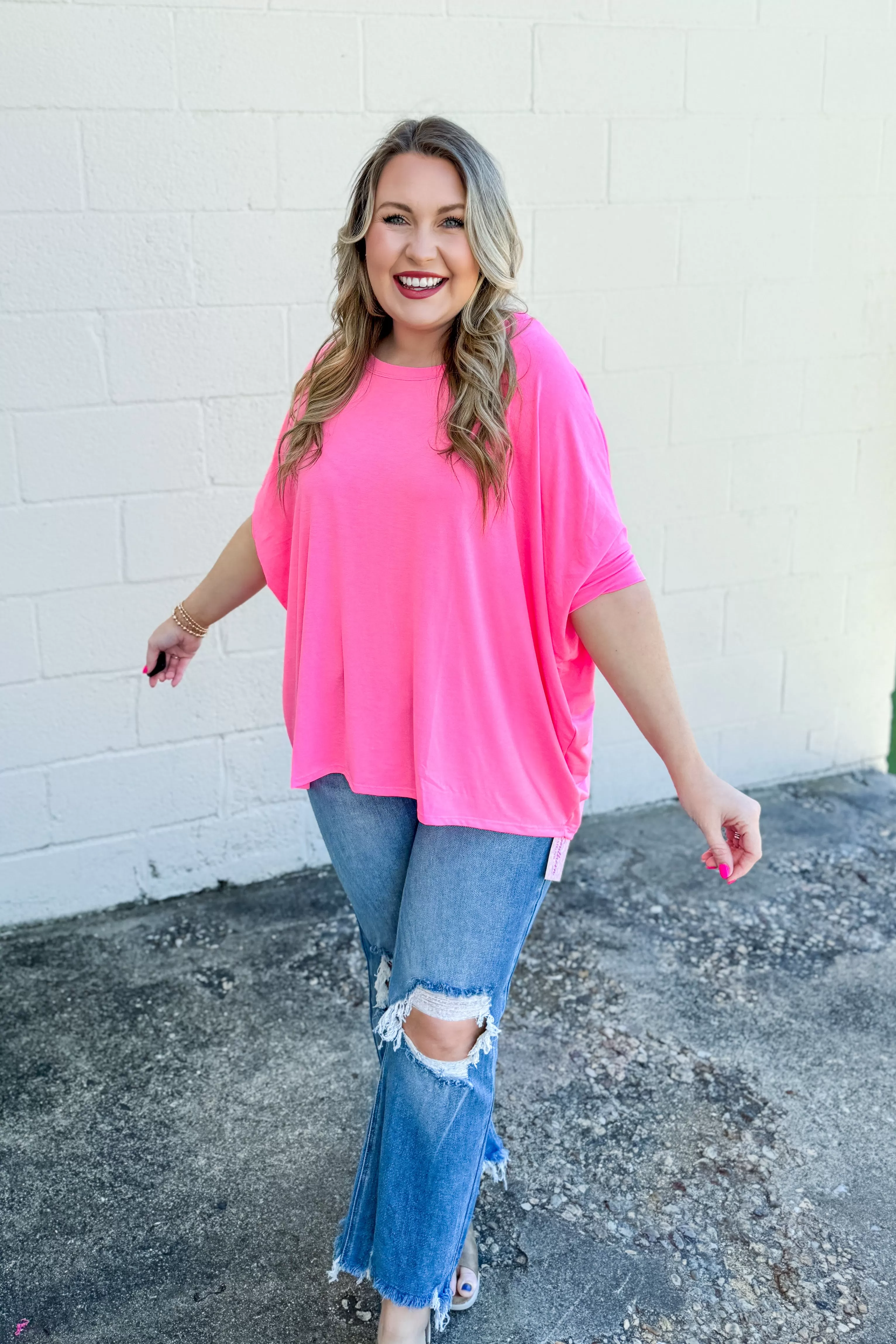 RESTOCK | See Her Coming Oversized Top, Neon Pink