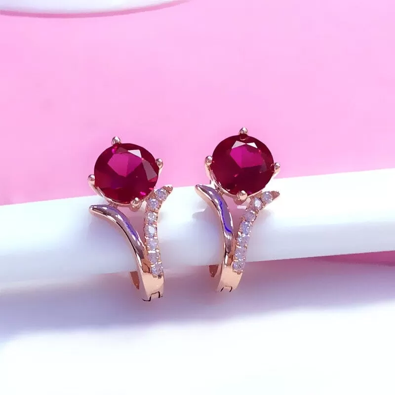 Rose Gold Inlaid Ruby Earrings