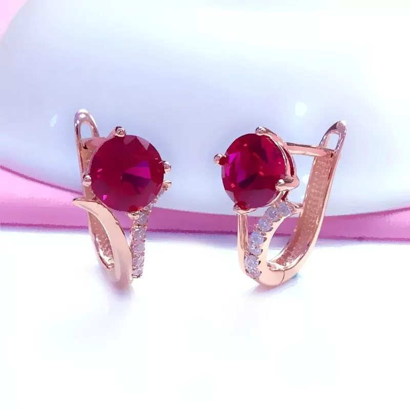 Rose Gold Inlaid Ruby Earrings