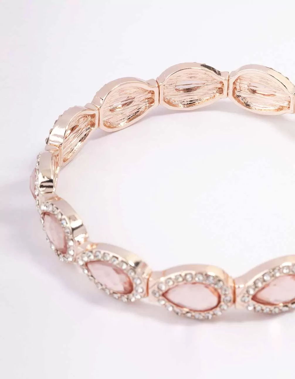 Rose Gold Marquise & Pink Diamante Stretch Bracelet