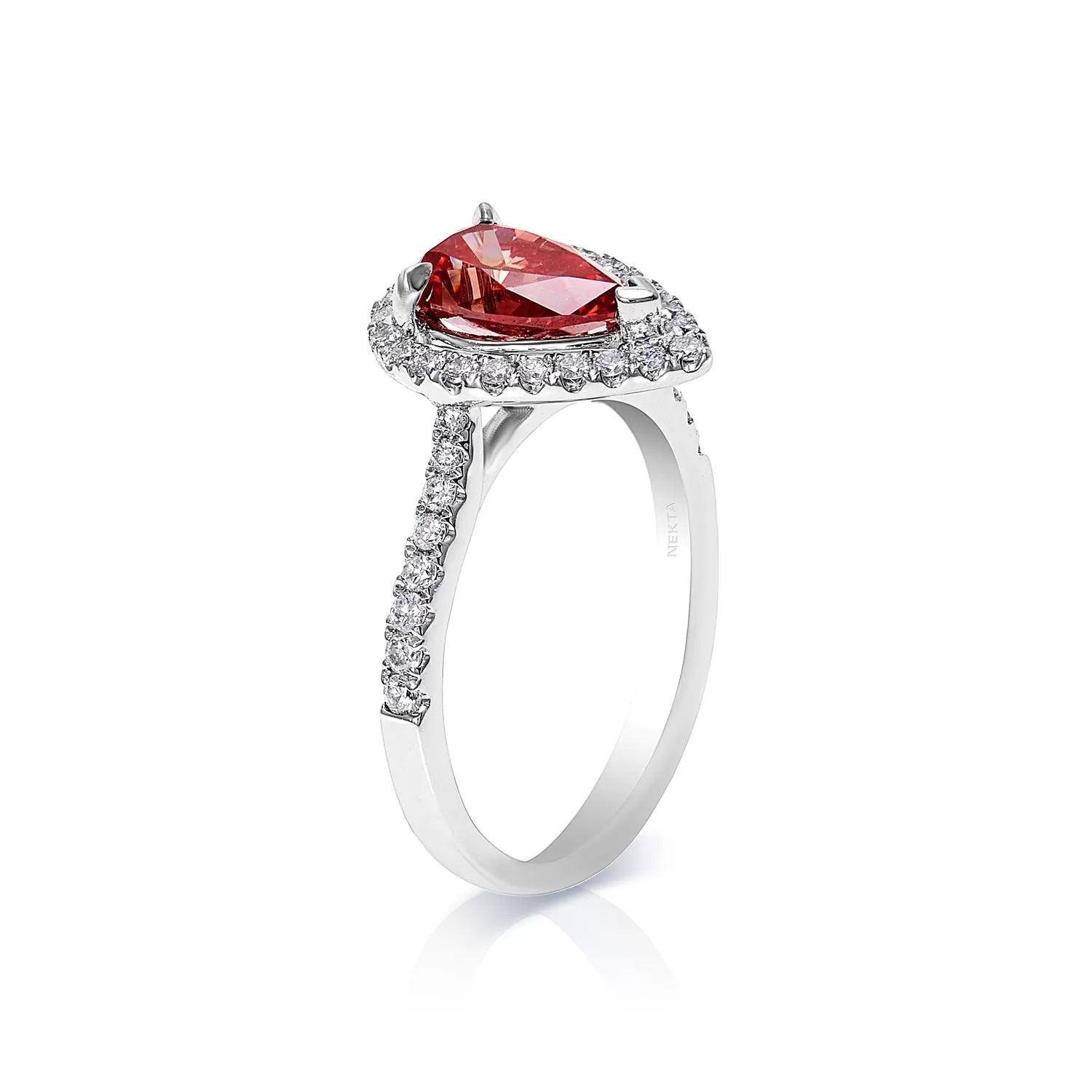 ROUGE P 2 Carat Fancy Red Pear Shape Diamond Engagement Ring in 18kt White Gold with Halo GIA Certificate