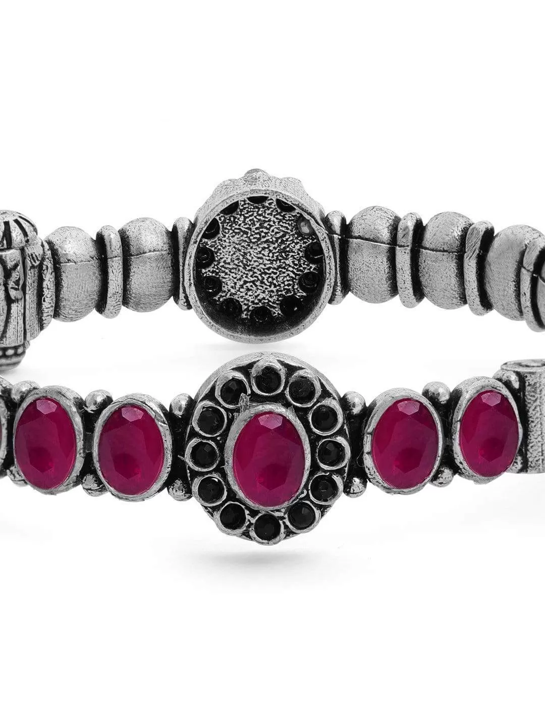 Rubans Oxidised Silver Plated Ruby Studded Handcrafted Bangle