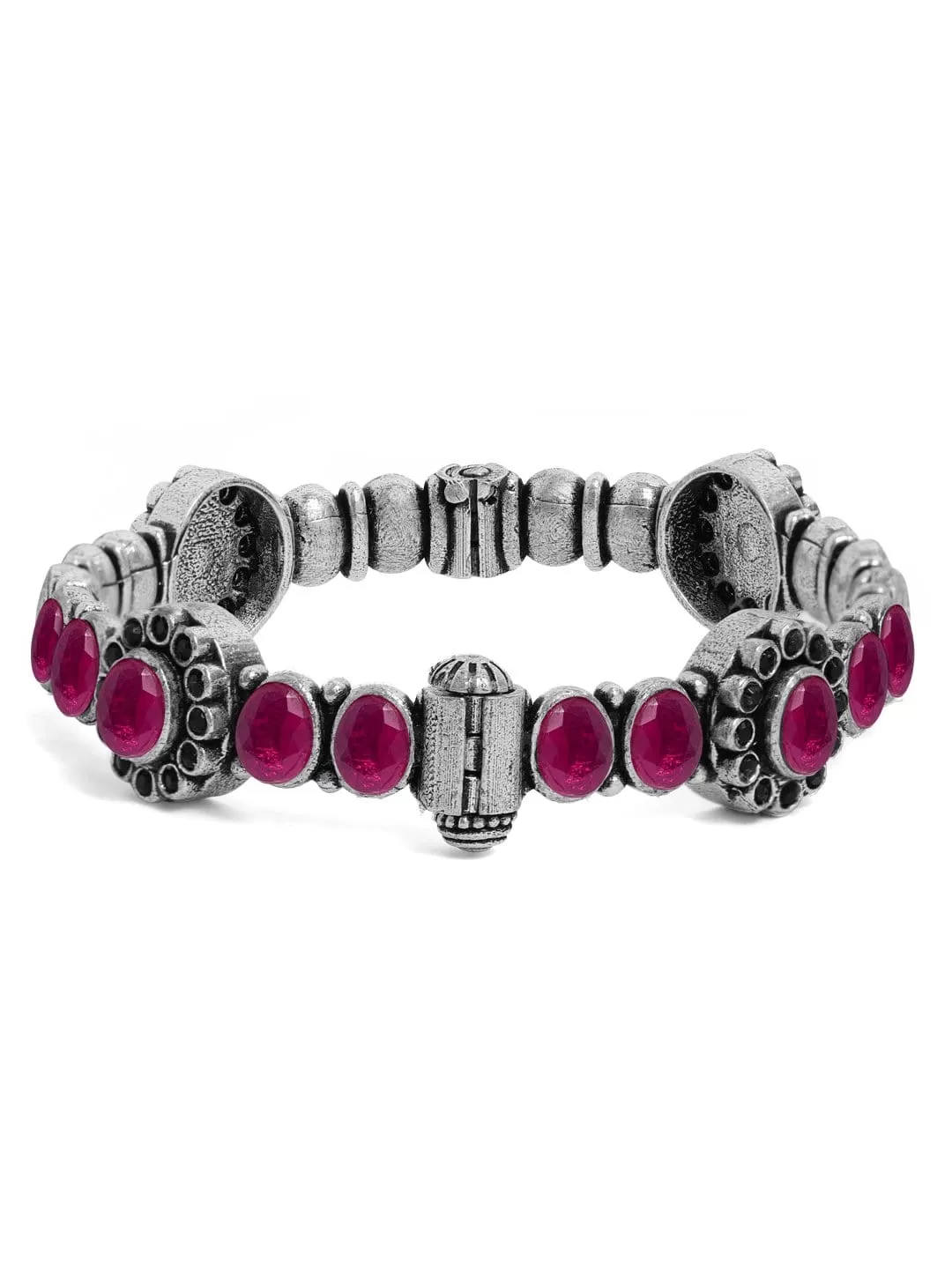 Rubans Oxidised Silver Plated Ruby Studded Handcrafted Bangle