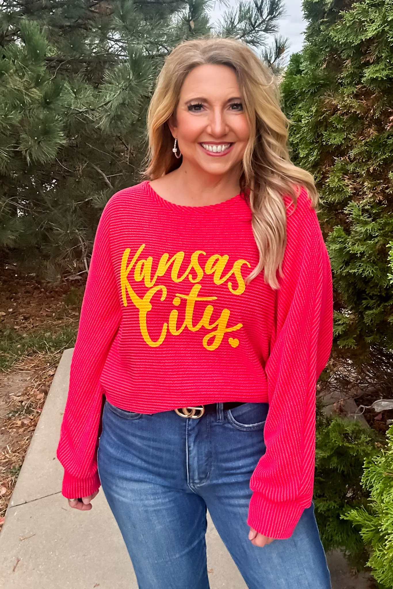 Scroll Kansas City Ribbed Knit Pullover : Red/Yellow