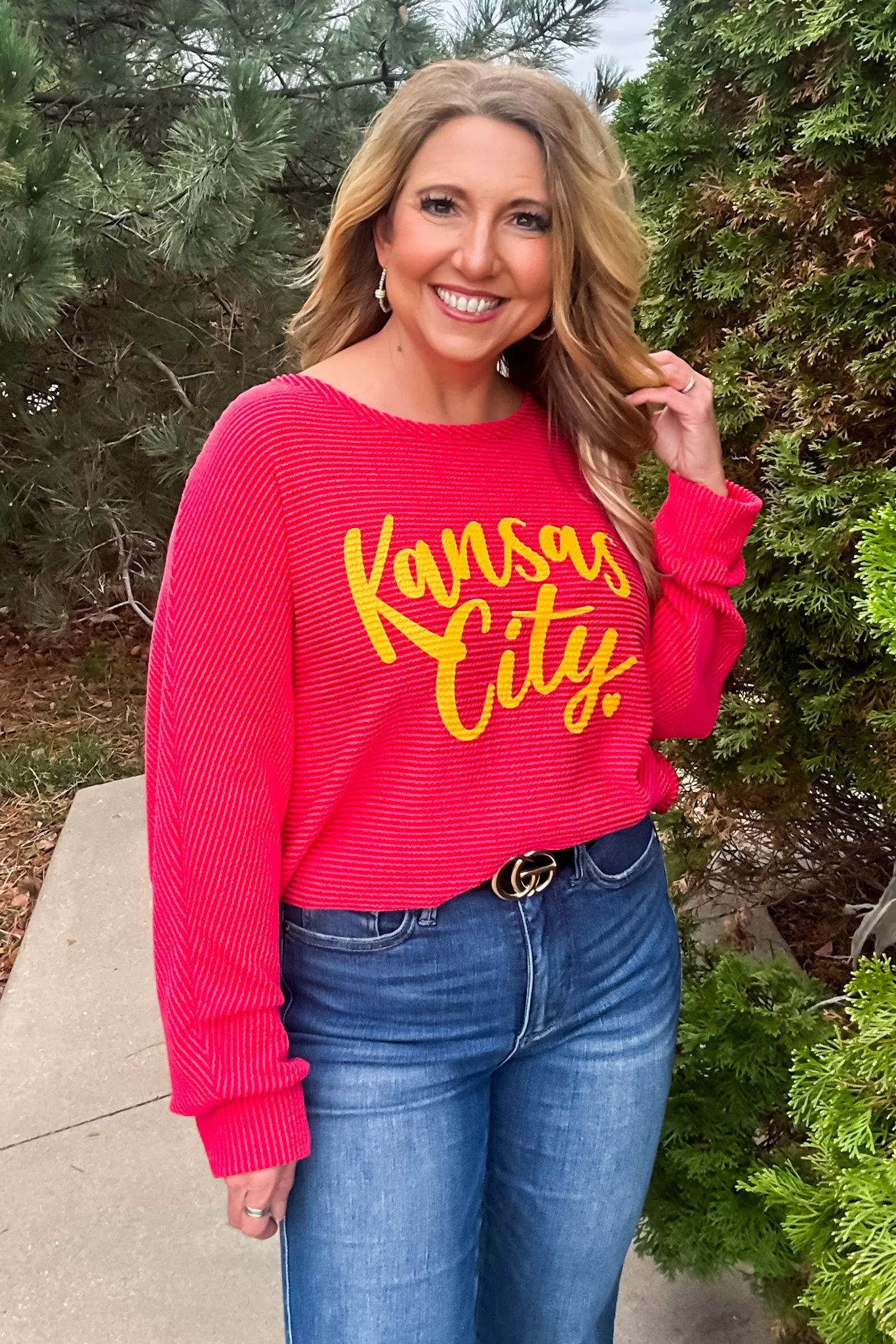 Scroll Kansas City Ribbed Knit Pullover : Red/Yellow