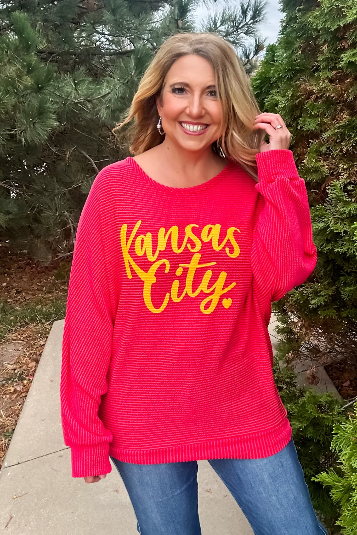 Scroll Kansas City Ribbed Knit Pullover : Red/Yellow