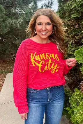 Scroll Kansas City Ribbed Knit Pullover : Red/Yellow